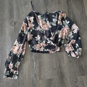 Floral Long Sleeve Wrap Top